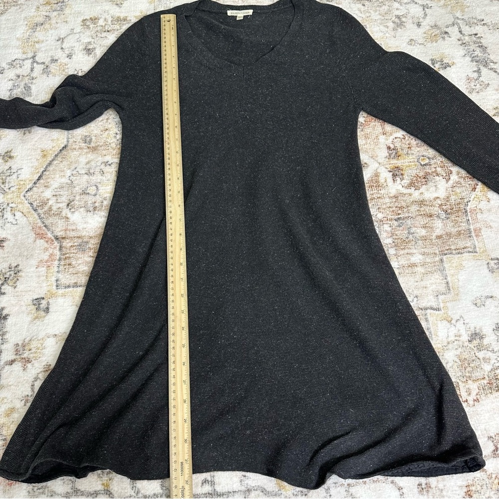 Eileen Fisher Long Sleeve Knit Dress Gray‎ V-neck Cotton Linen Blend Size S - Picture 8 of 10